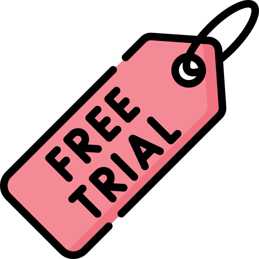 A pink tag with the text 'FREE TRIAL' prominently displayed.